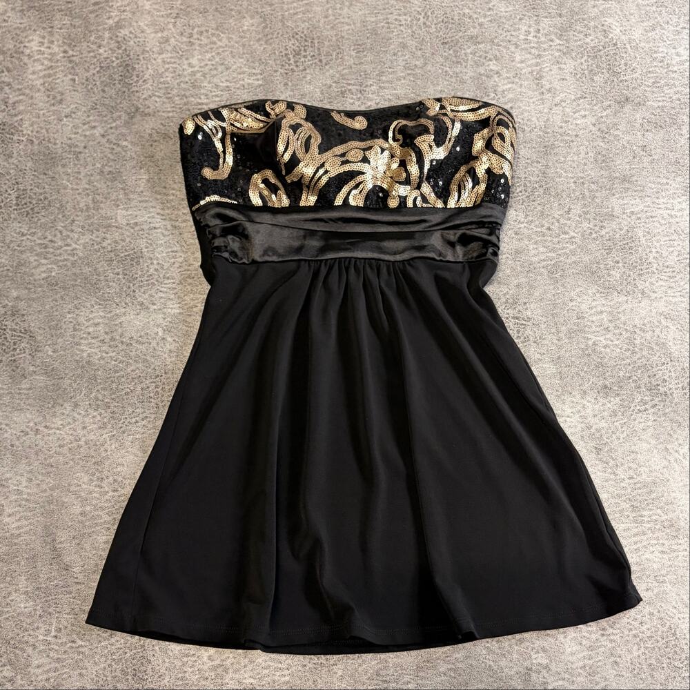 Y2k Black Embellished Strapless Babydoll Top